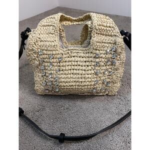 New BTB Los Angeles Crochet Straw Rhinestone Handbag